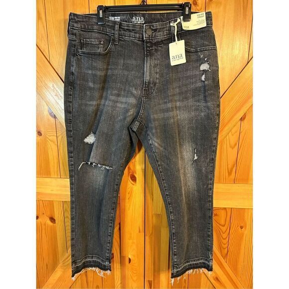 a.n.a Womens High Rise Straight Jean Black Out Size 16W NWT Distressed Stretch ( - Picture 1 of 8
